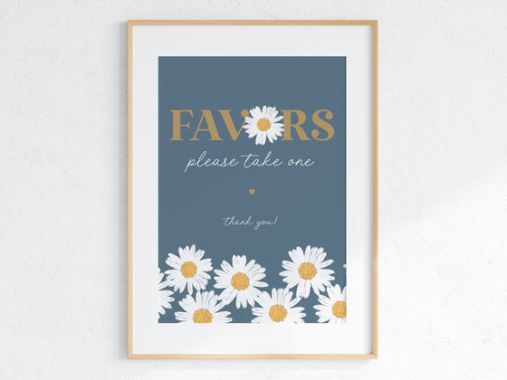 Navy Blue Daisy Cards and Gifts Sign and Favors Sign Instant Download, Retro Daisy Baby Shower or Birthday Party for Girl, Boho Floral Daisy