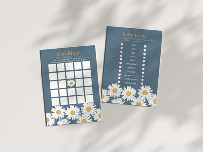 Navy Blue Daisy Baby Shower Games Bundle Instant Download, our little daisy is on the way, Oh Baby Daisy Wildflower Baby Shower for girl