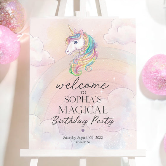 Magical Unicorn Birthday Party Welcome Sign Printable Template, unicorn birthday party decorations, rainbow birthday party for girl,