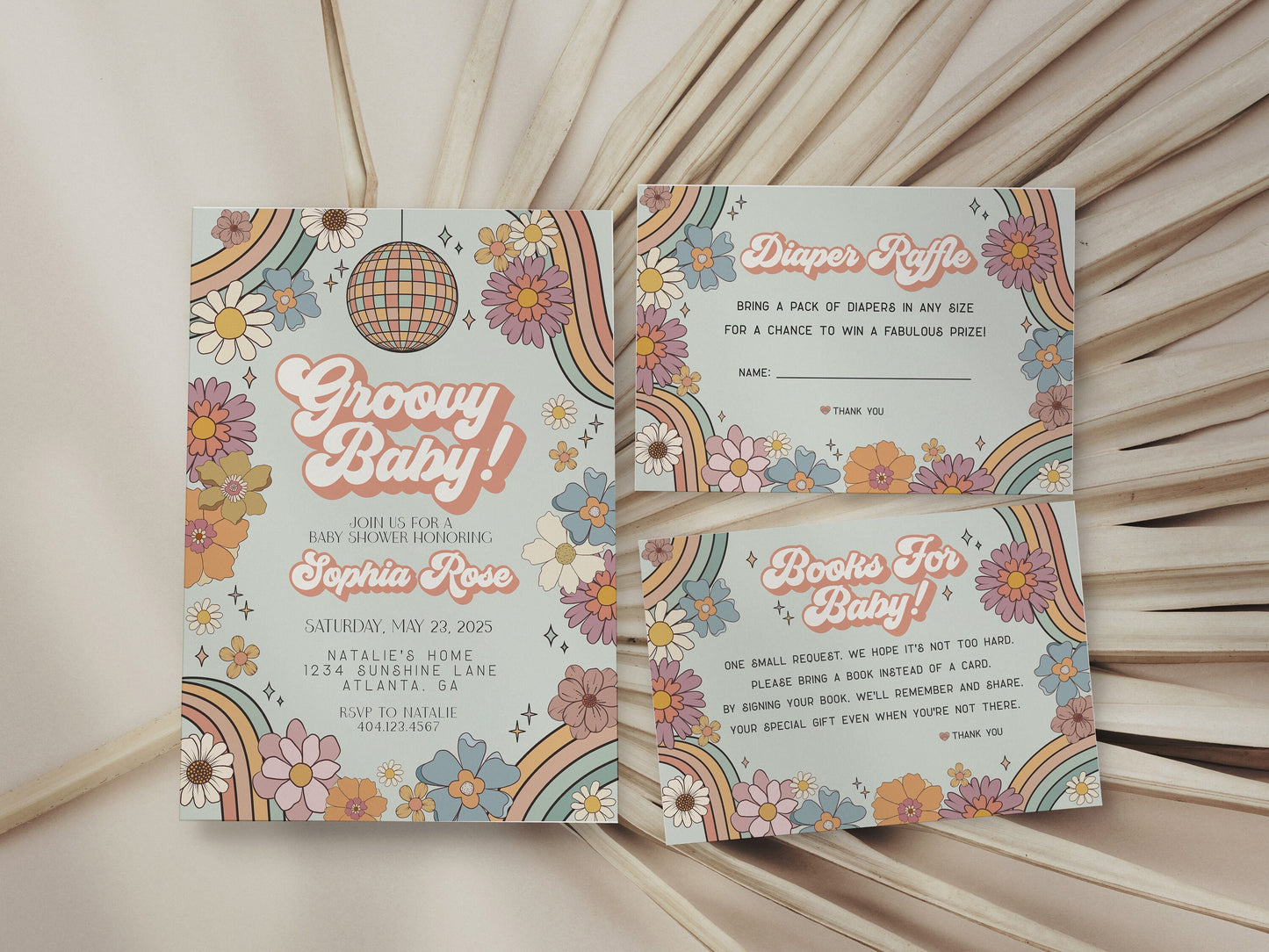 Groovy Floral Baby Shower Bundle Printable, groovy baby shower for girl, hippie baby shower retro baby shower template groovy flowers design