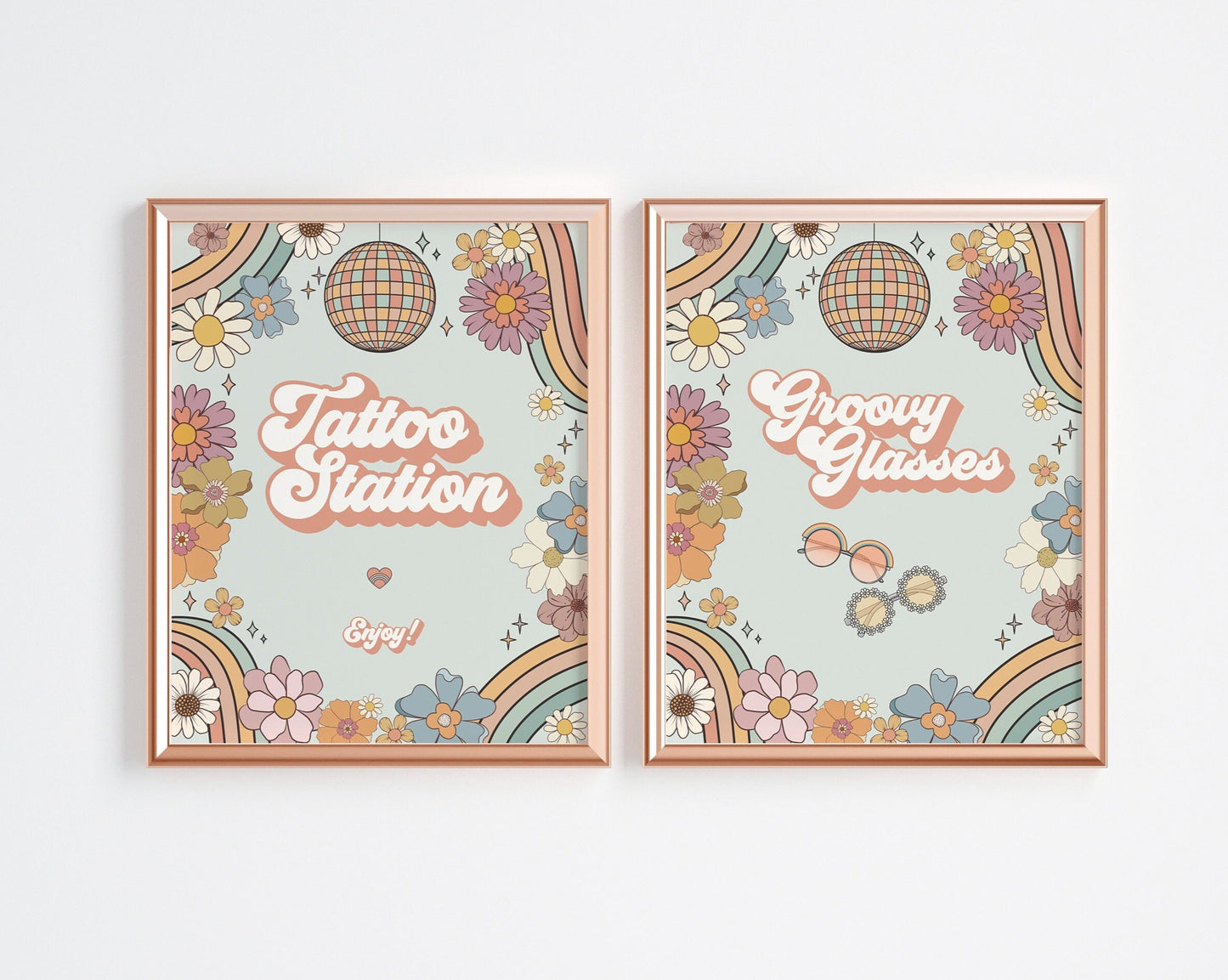 Groovy Floral Birthday Tattoo station and Groovy Glasses Sign, One Groovy Girl, Two Groovy, lets get groovy retro 70s girl birthday party