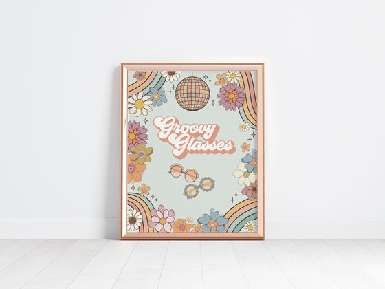 Groovy Floral Birthday Tattoo station and Groovy Glasses Sign, One Groovy Girl, Two Groovy, lets get groovy retro 70s girl birthday party
