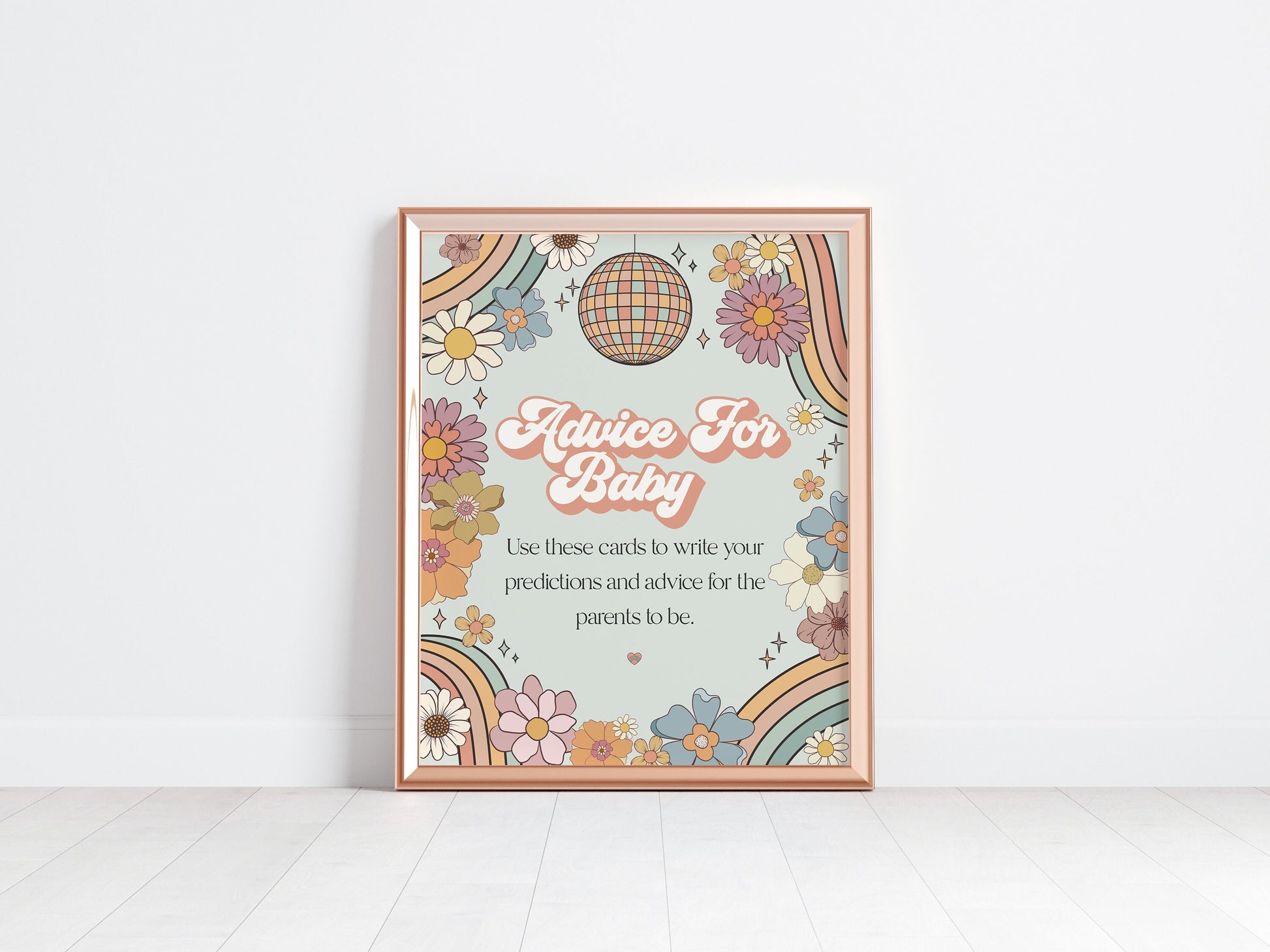 Groovy Floral Advice for Baby Cards Instant Download, Groovy Girl Baby Shower, 70s retro baby shower, One groovy babe advice for mom parents