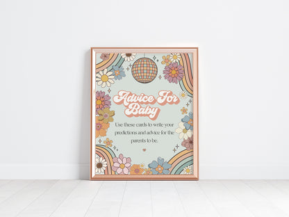 Groovy Floral Advice for Baby Cards Instant Download, Groovy Girl Baby Shower, 70s retro baby shower, One groovy babe advice for mom parents