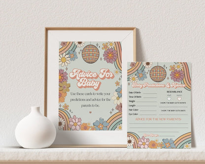 Groovy Floral Advice for Baby Cards Instant Download, Groovy Girl Baby Shower, 70s retro baby shower, One groovy babe advice for mom parents