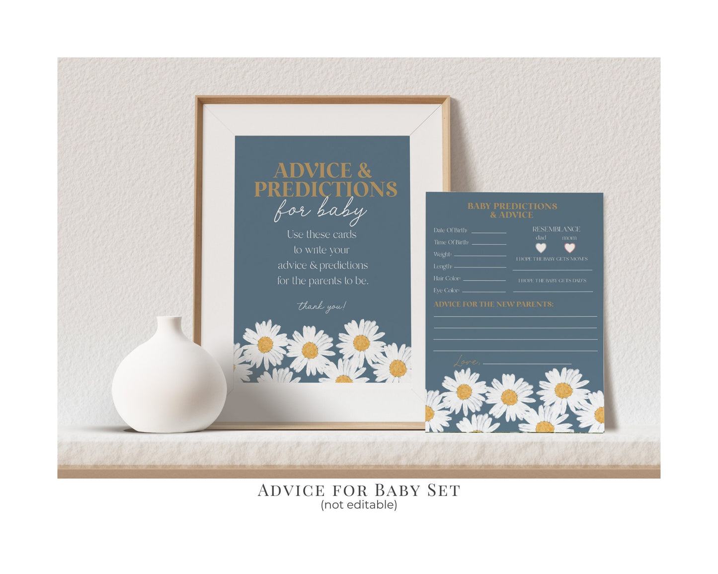 Navy Blue Daisy Oh Baby Shower Bundle Template, digital files for baby shower for girl simple Wildflower printable retro daisy baby in bloom