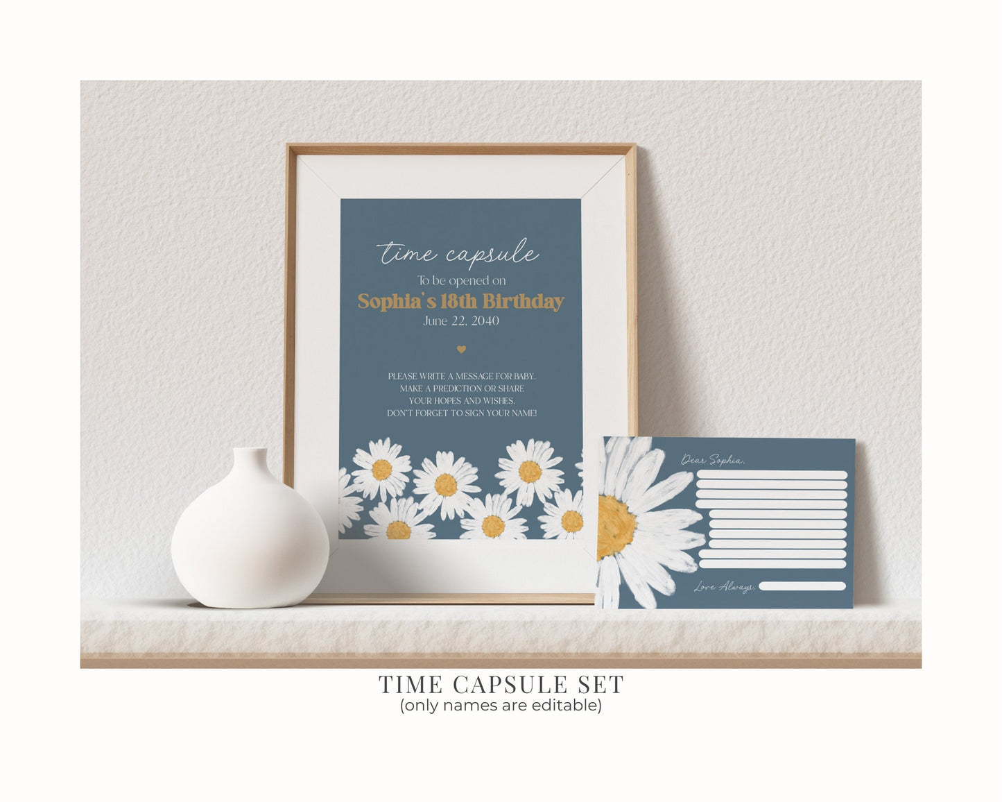 Navy Blue Daisy Birthday Bundle Template, digital files for birthday party for girl simple Wildflower printable retro daisy party decor