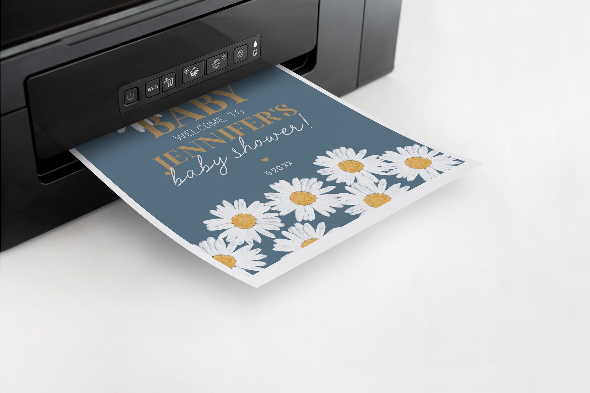 Navy Blue Daisy Baby Shower Welcome Sign Template, instant download baby in bloom boho daisy baby shower template for girl, retro birthday