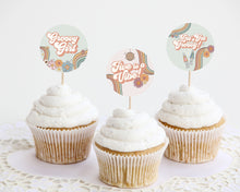  Five is a Vibe Groovy Floral 5th Birthday Cupcake Toppers Printable, boho retro birthday decor girl instant download 70s theme dessert table