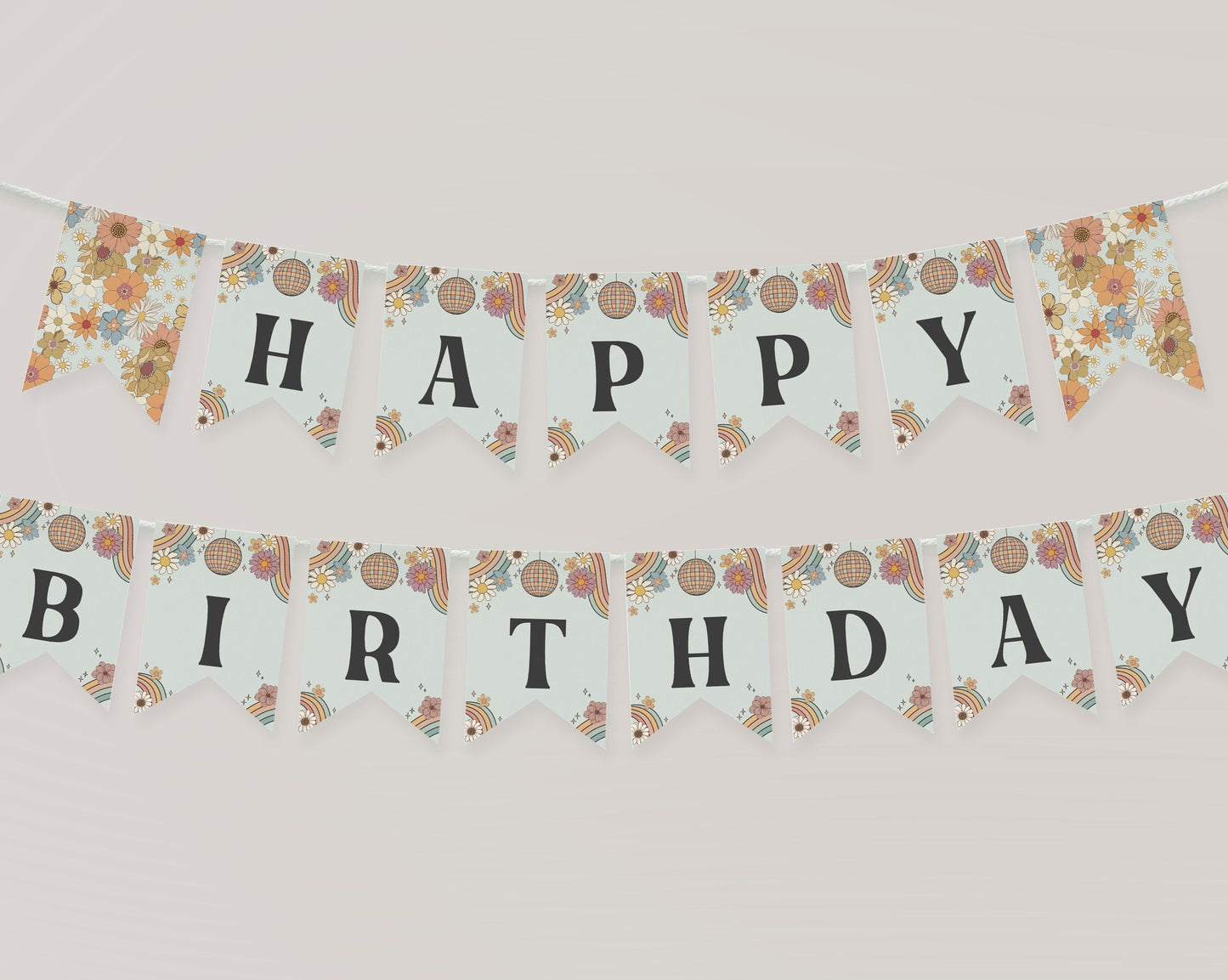 Groovy Floral Birthday Banner Printable Template, 70s retro birthday party for Girl, hippie flowers baby shower, groovy baby editable banner