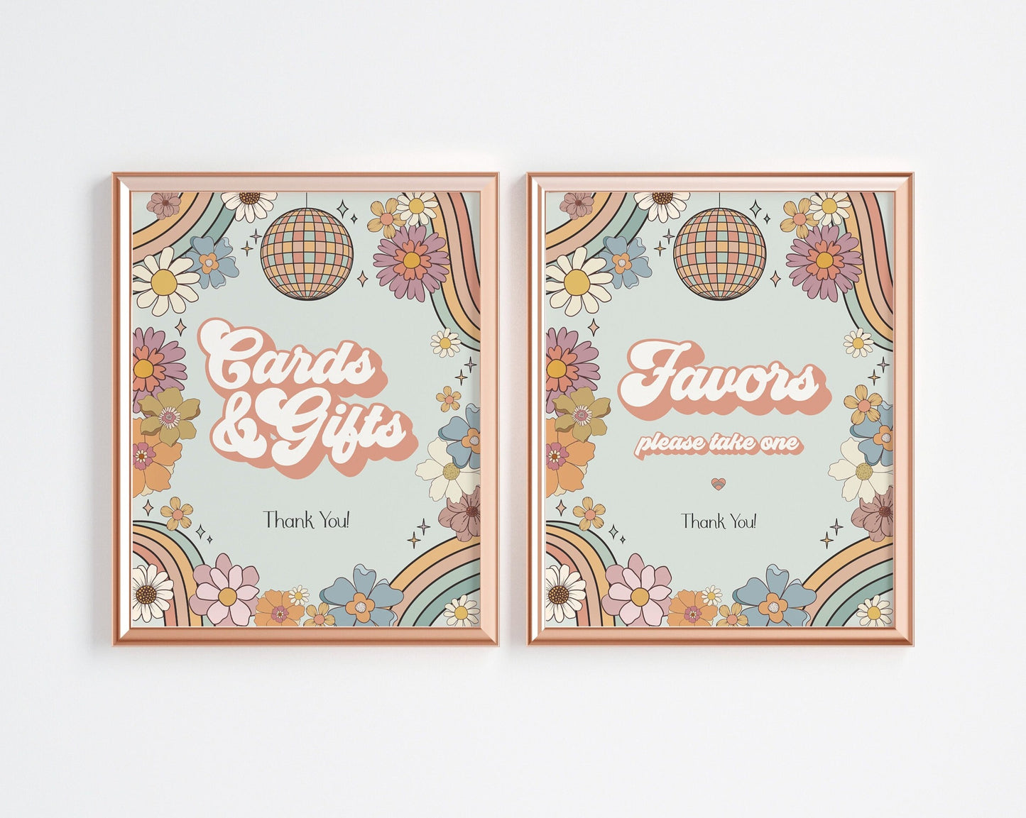 Groovy Floral Cards and Gifts Sign and Favors Sign Instant Download, Retro 70s theme Baby Shower or Birthday Party Girl Boho Hippie decor