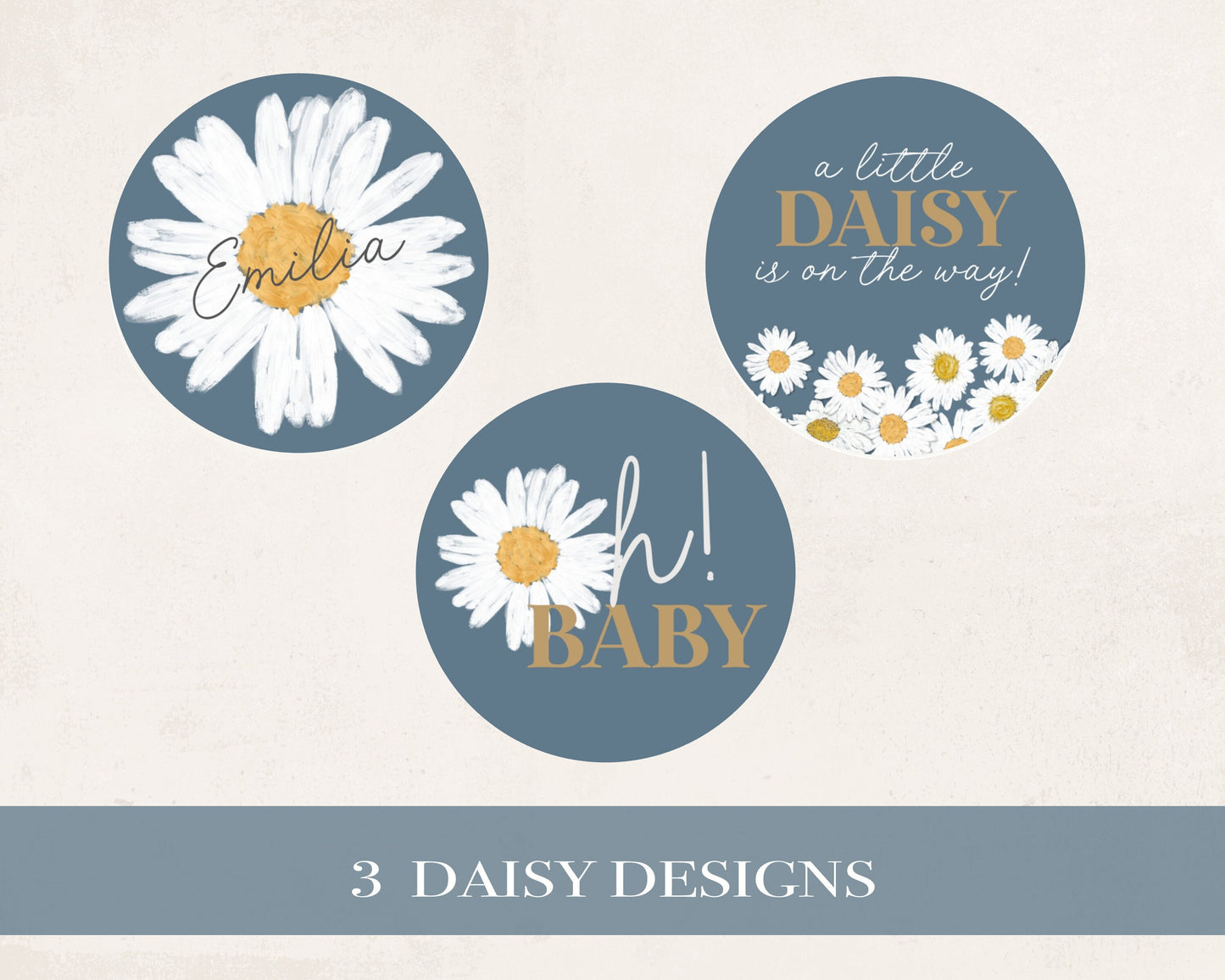 Navy Blue Daisy Baby Shower Cupcake Toppers Printable Template, boho floral baby shower decor for girl, instant download