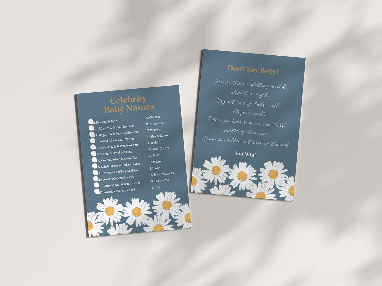 Navy Blue Daisy Baby Shower Games Bundle Instant Download, our little daisy is on the way, Oh Baby Daisy Wildflower Baby Shower for girl