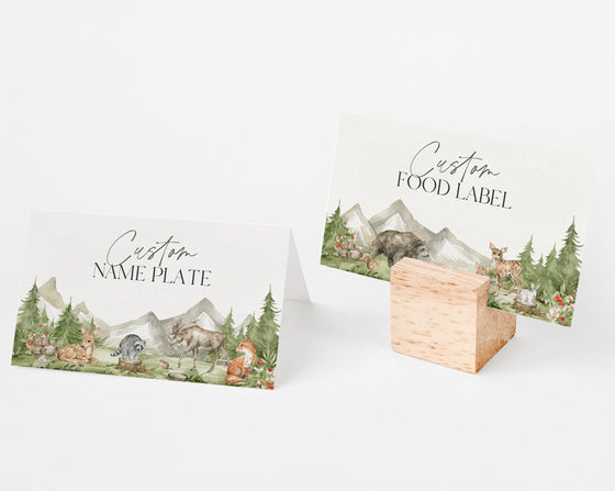 Woodland Animals Place Card Printable, Forest Wilderness buffet labels Place Card Template, Camping gender neutral outdoor baby shower
