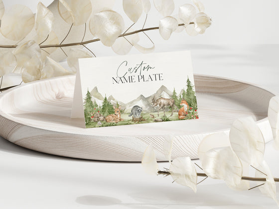 Woodland Animals Place Card Printable, Forest Wilderness buffet labels Place Card Template, Camping gender neutral outdoor baby shower
