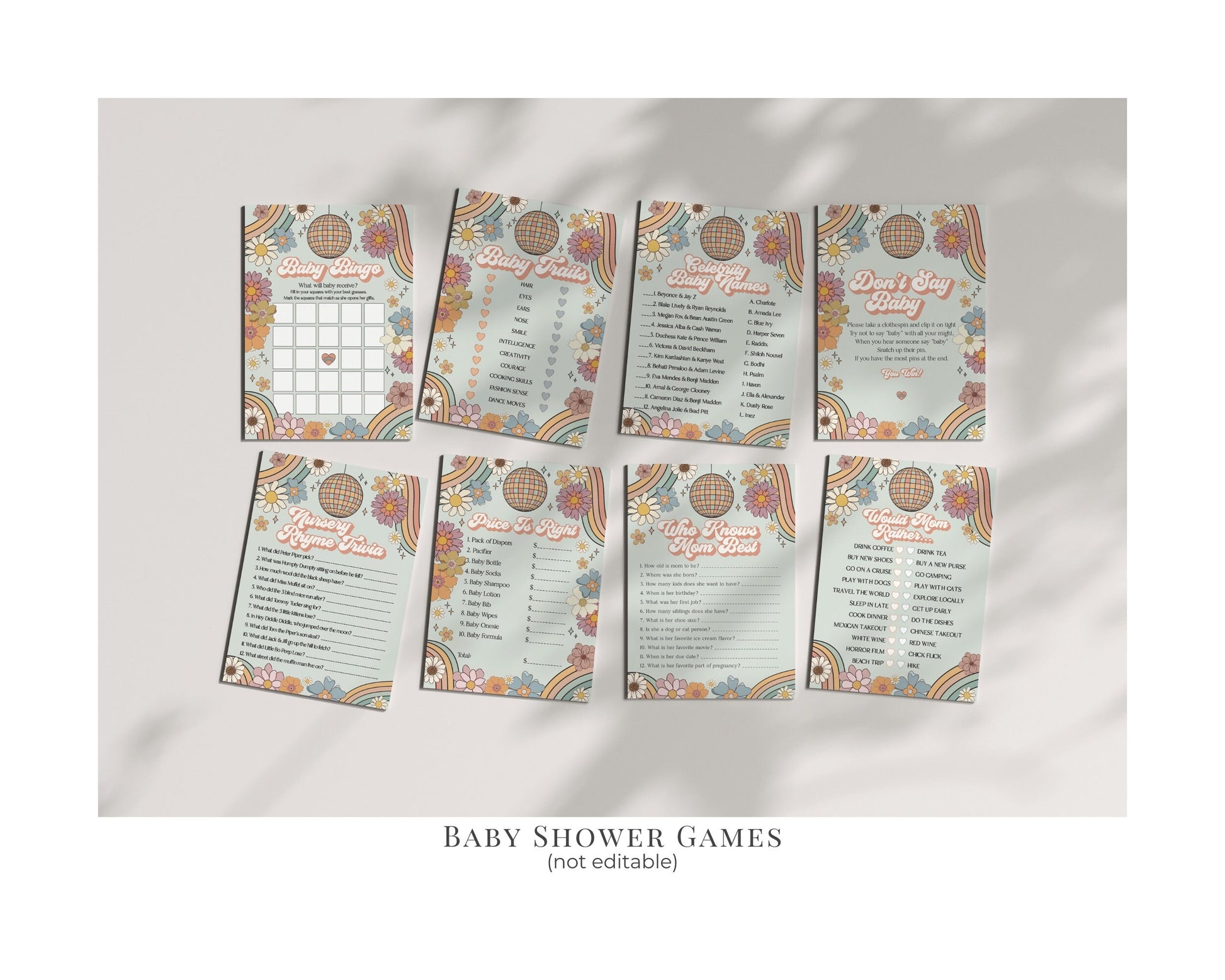 Groovy Floral Baby Shower Bundle Printable, groovy baby shower for girl, hippie baby shower retro baby shower template groovy flowers design