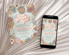  One Groovy Girl Floral 1st Birthday Invitation Template Set, one groovy babe birthday party decor, retro 70s birthday party decor