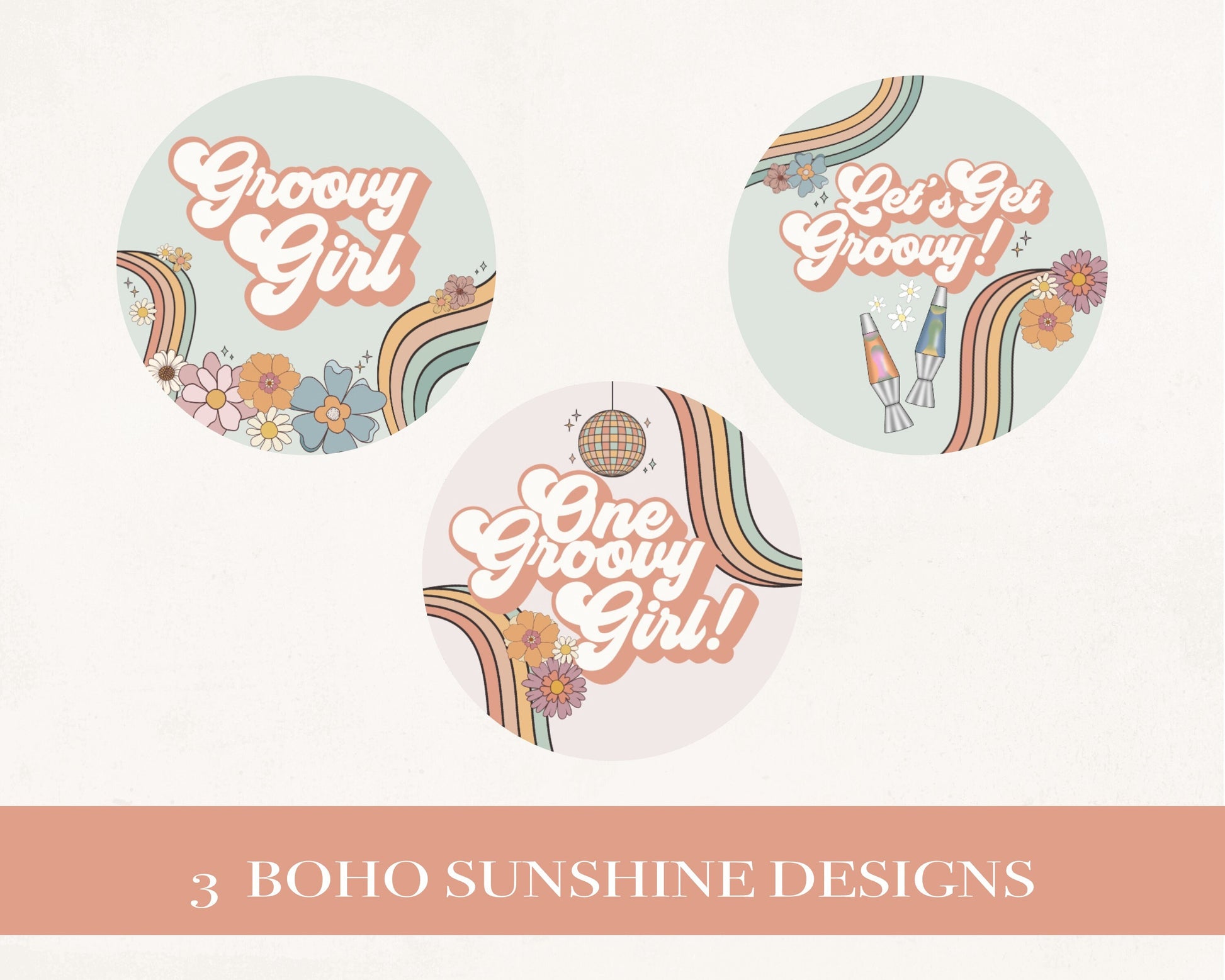 Groovy Floral 1st Birthday Party Cupcake Toppers Printable Template, boho retro birthday decor girl instant download 70s theme dessert table