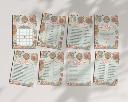 Groovy Floral Baby Shower Games Bundle Instant Download, 70s theme retro baby shower for girl,