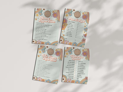 Groovy Floral Baby Shower Games Bundle Instant Download, 70s theme retro baby shower for girl,