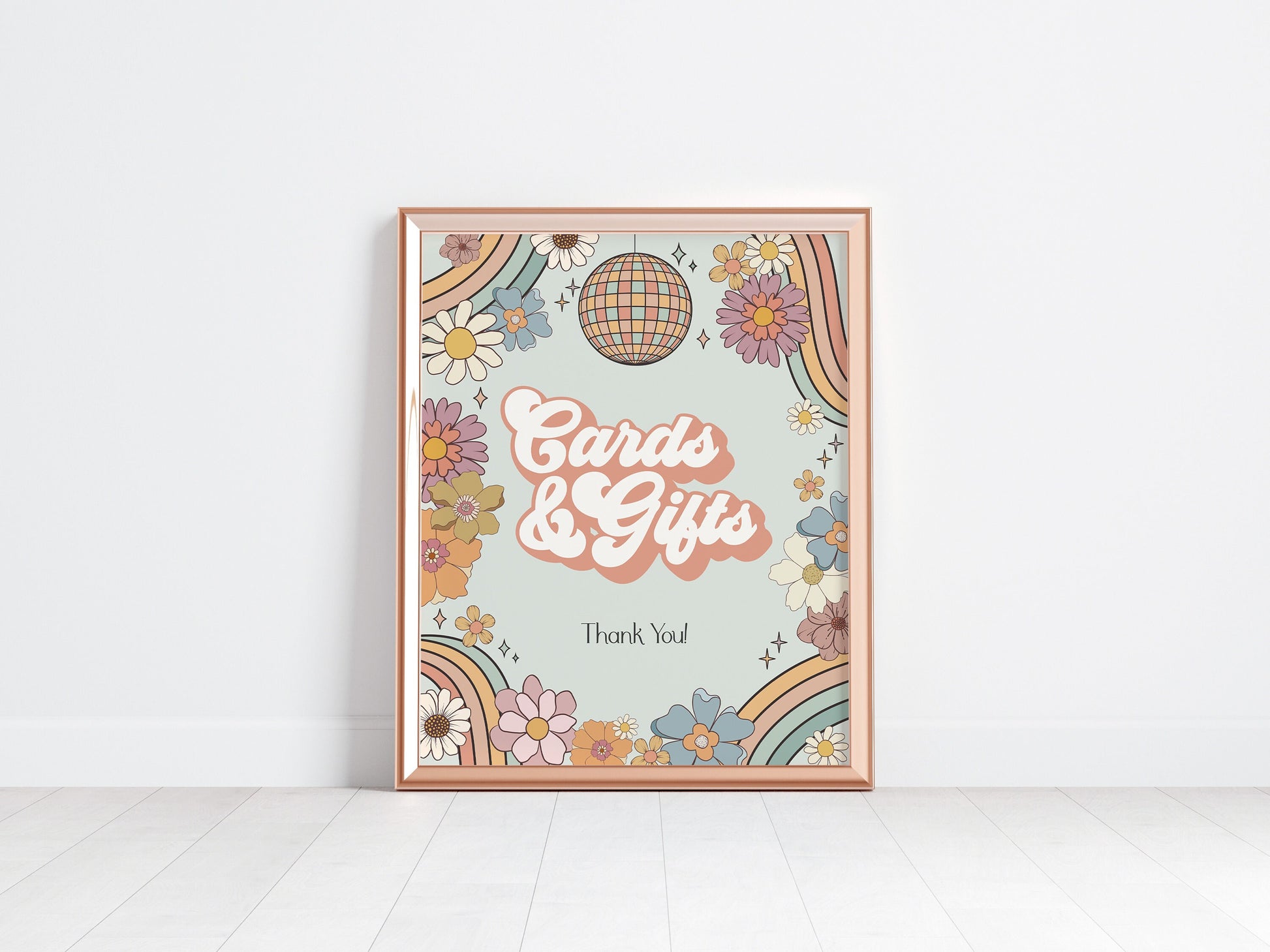 Groovy Floral Cards and Gifts Sign and Favors Sign Instant Download, Retro 70s theme Baby Shower or Birthday Party Girl Boho Hippie decor