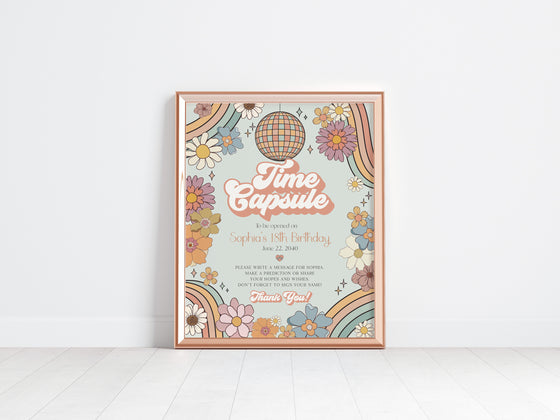 Groovy Floral Birthday Time Capsule Printable Template, Groovy Girl 1st Birthday for girl, Two Groovy 70s theme retro birthday party decor