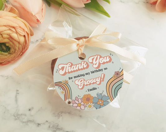 Groovy Floral Baby Shower Circle Tags Printable Template,Groovy Baby Shower for girl retro 70s theme baby shower groovy party favor gift tag
