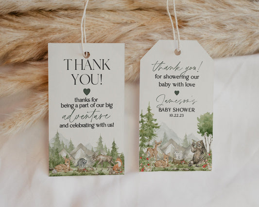 Woodland Animals Circle Favor Tags Instant Download, woodsy baby shower favors for gender neutral baby shower, wilderness favor tags