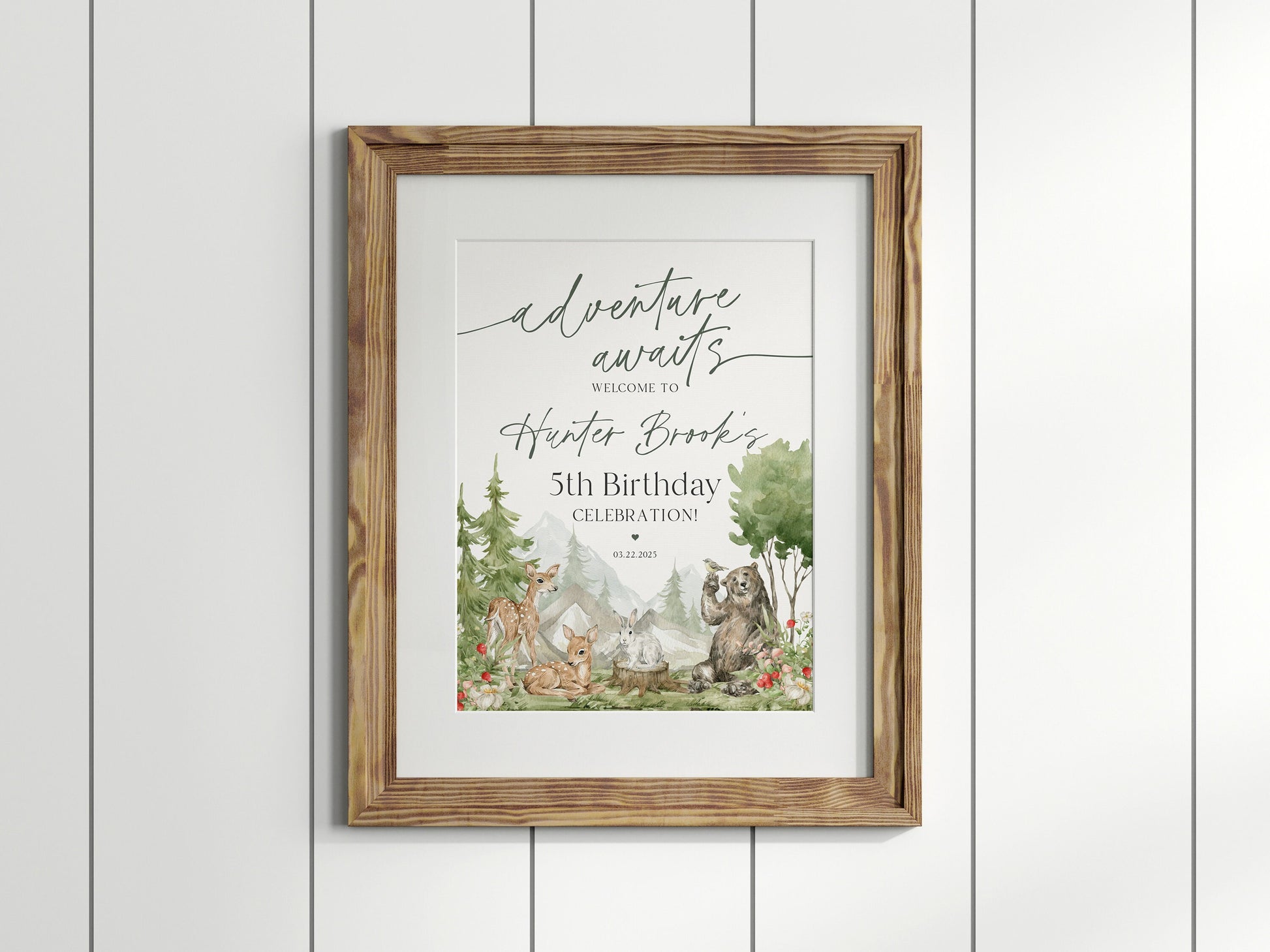 Woodland Animals Birthday Party Welcome Sign Template, wilderness outdoor birthday Welcome Sign adventure awaits woodsy gender neutral party