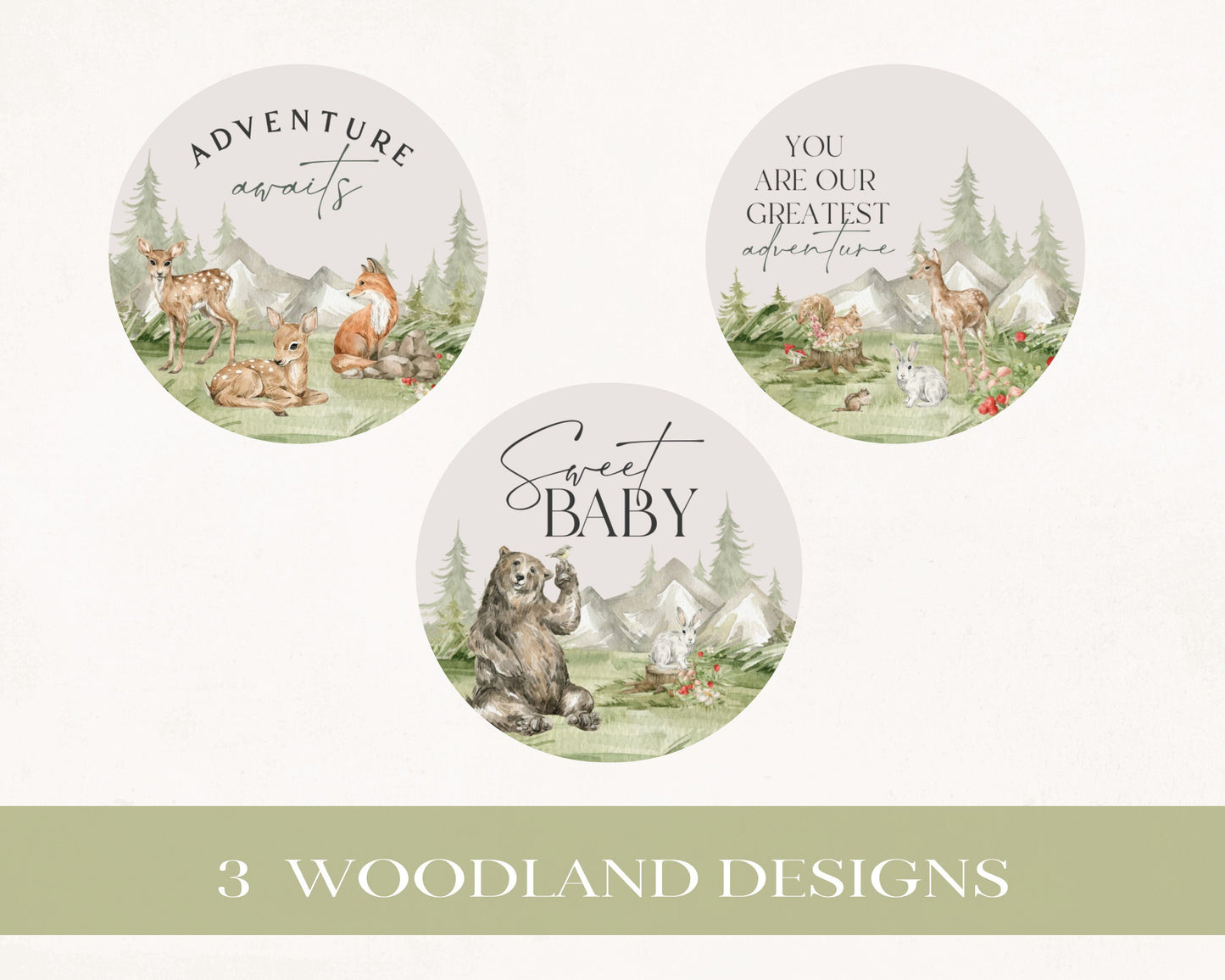 Woodland Animals Baby Shower Cupcake Toppers Printable Template, wilderness gender neutral party decor, woodsy baby shower adventure awaits