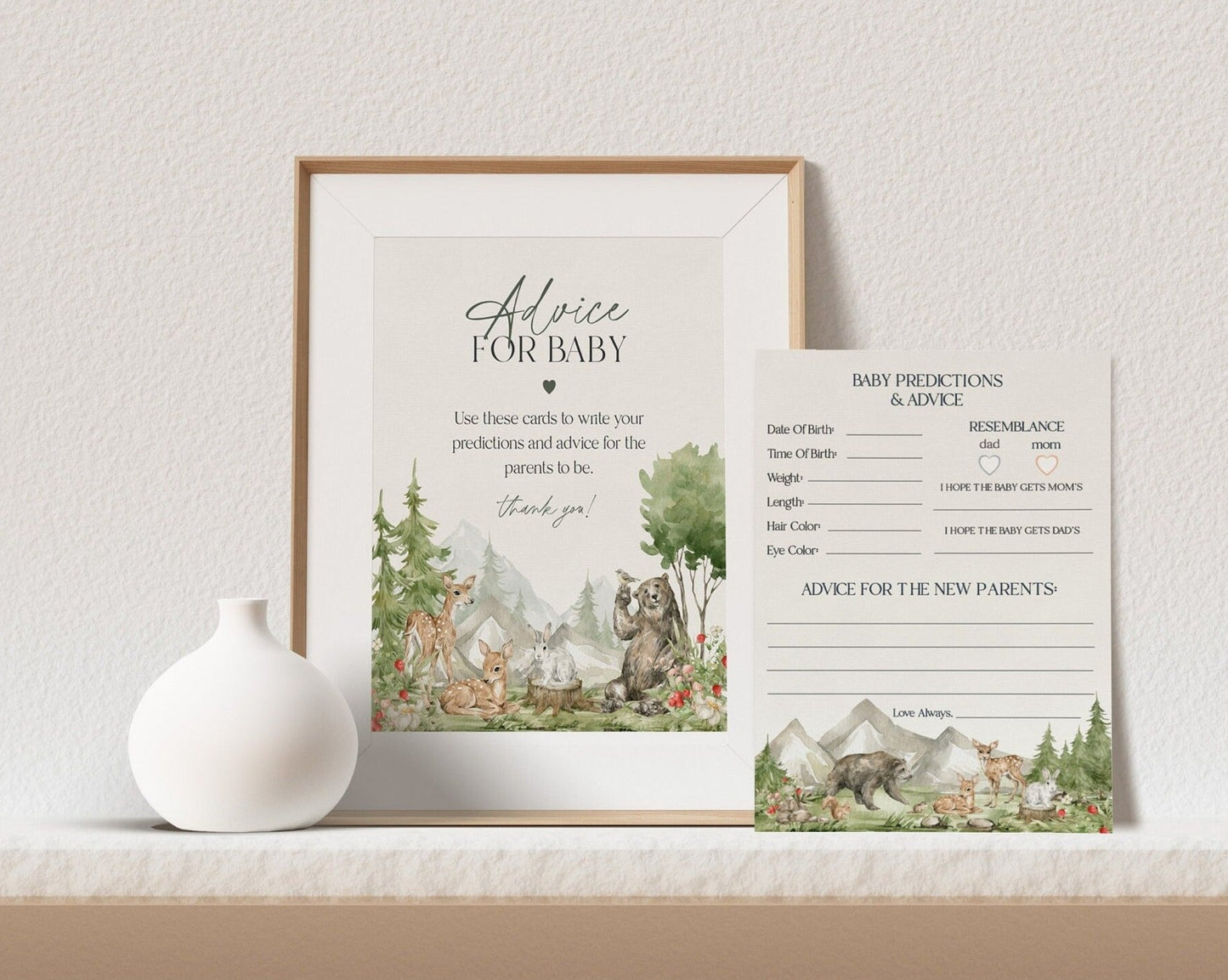 Woodland Animals Advice and Predictions for Baby Cards, woodsy outdoor baby shower, forest adventure awaits baby shower gender neutral