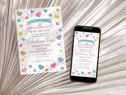 Little Sweetheart Candy Baby Shower Invitation Bundle Instant Download, February winter baby shower for girl, Little valentine baby shower