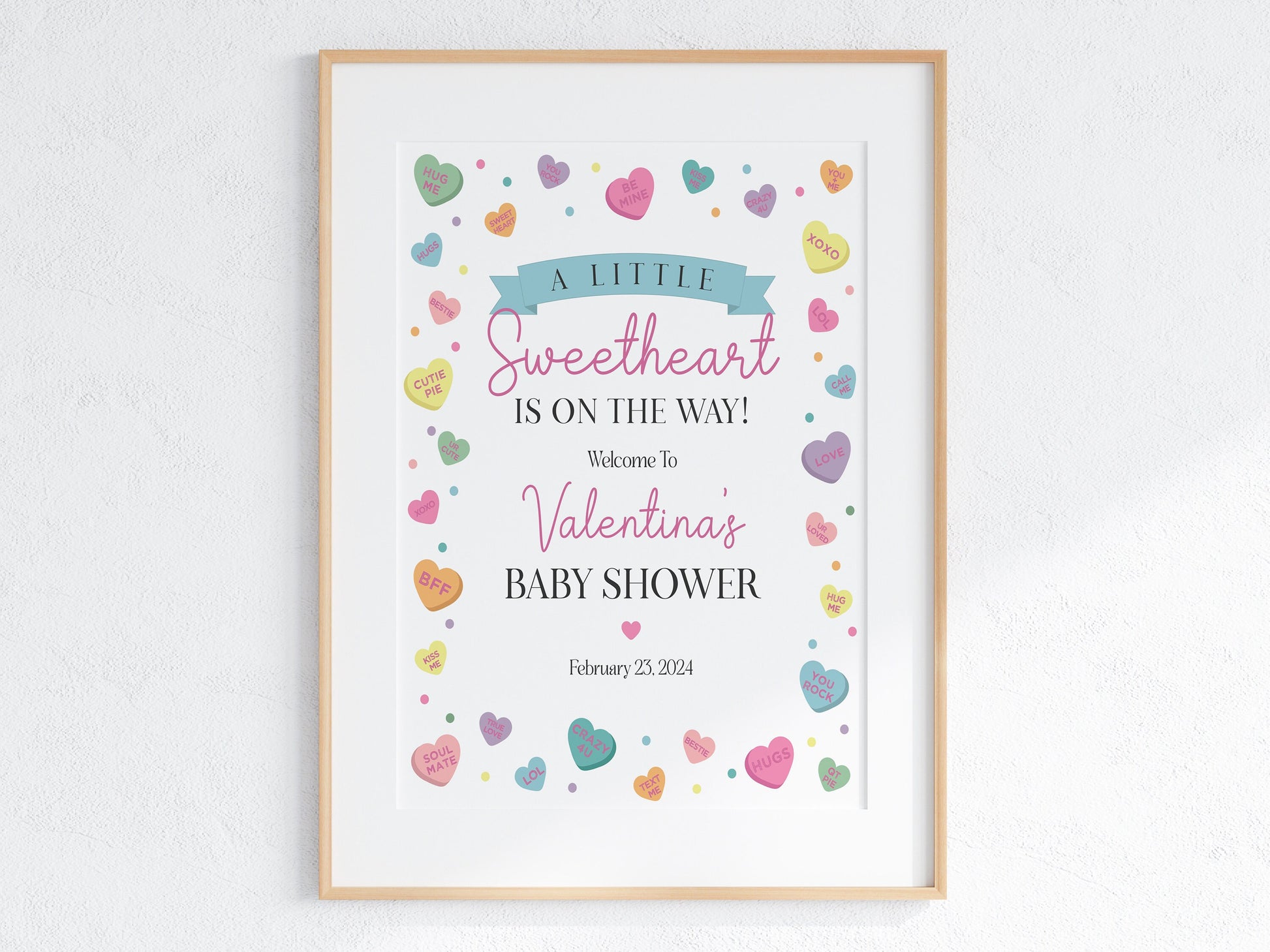 Little Sweetheart Candy Baby Shower Welcome Sign Template, instant download February winter baby shower for girl Heart Valentine baby shower