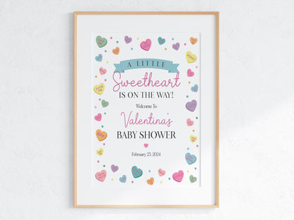 Little Sweetheart Candy Baby Shower Welcome Sign Template, instant download February winter baby shower for girl Heart Valentine baby shower