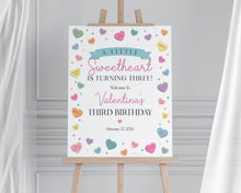  Little Sweetheart Candy Birthday Party Welcome Sign Template, instant download February winter girl 1st birthday, Heart Valentine birthday