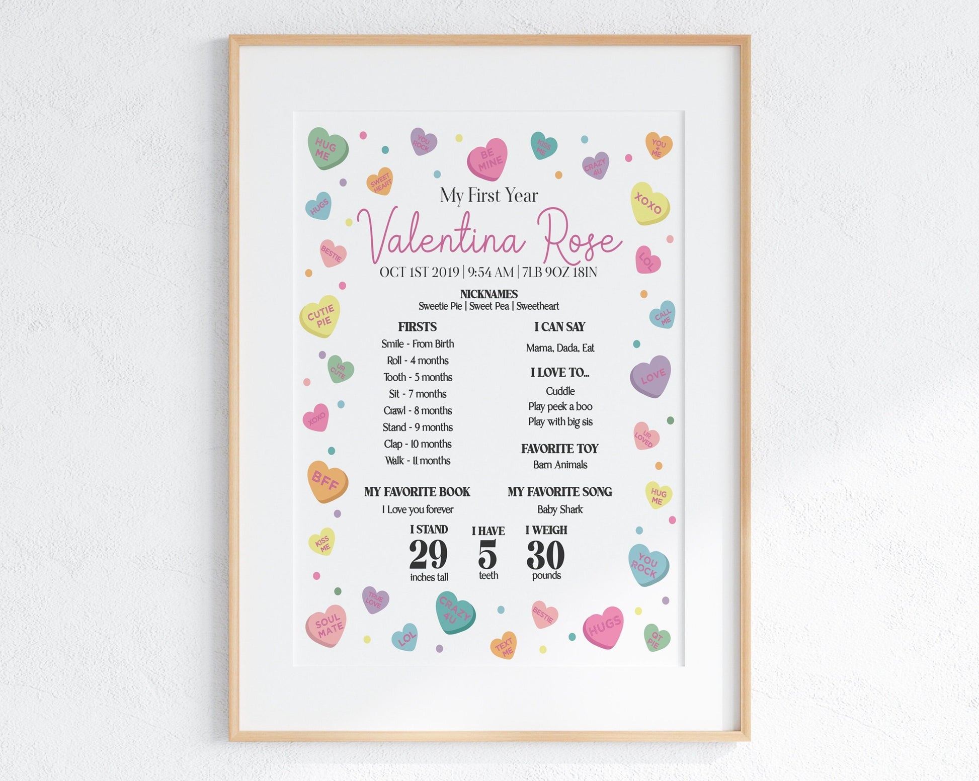 Little Sweetheart Candy First Year Milestone Sign instant download, winter February girl birthday party, Little valentine 1st birthday party