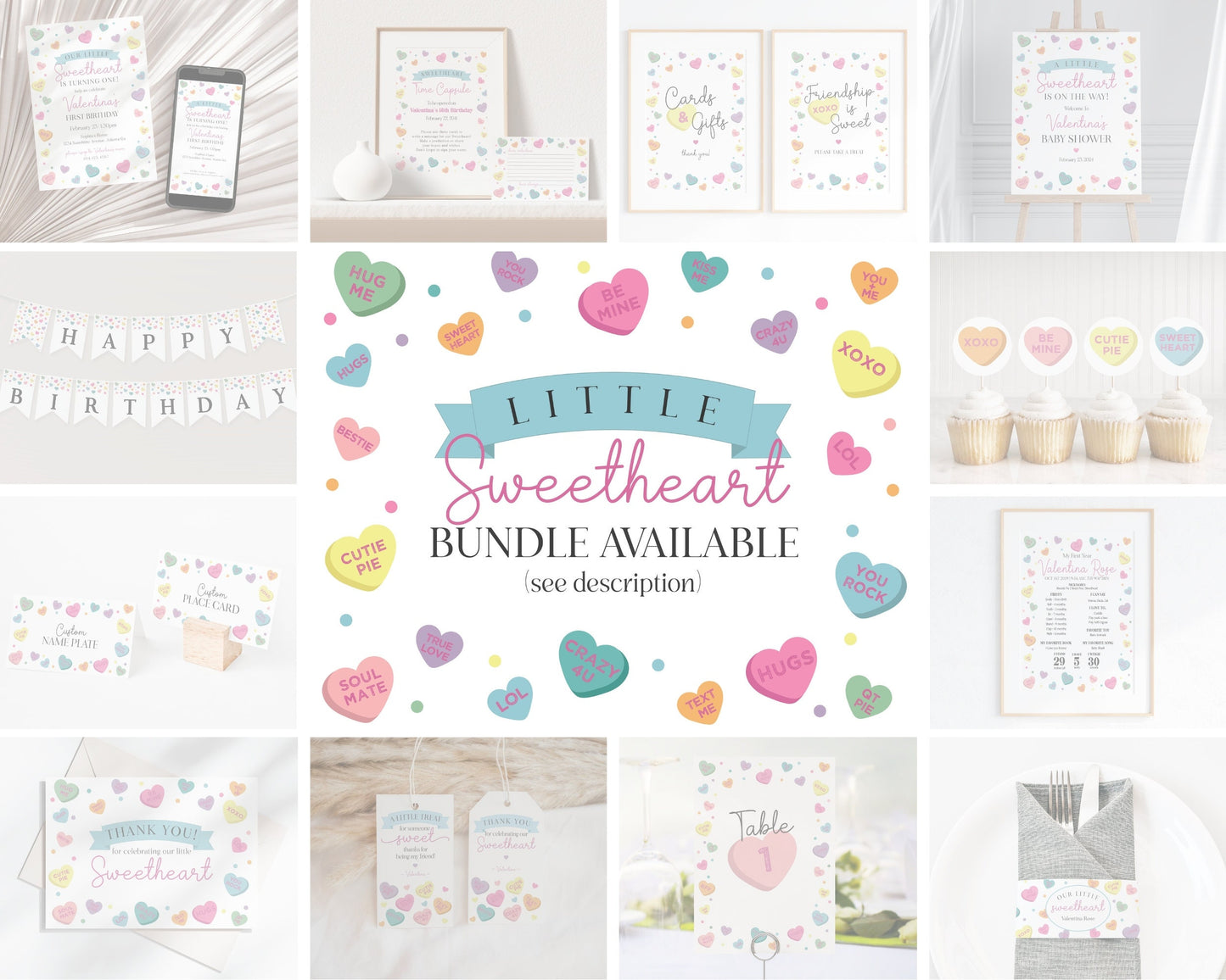 Little Sweetheart Candy Place Cards Printable for Girl Baby Shower or Birthday Party, instant download, February winter valentines party