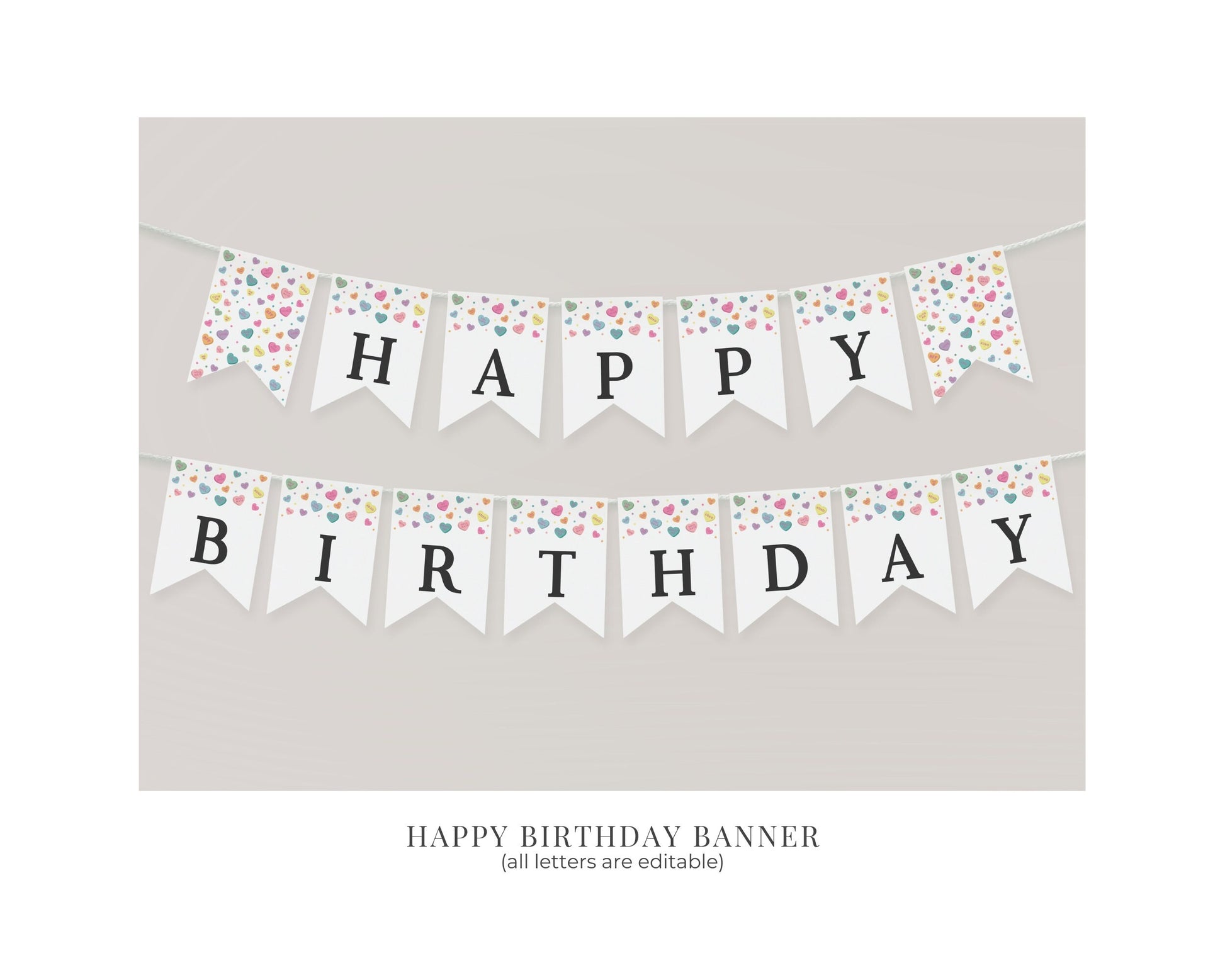 Little Sweetheart Candy Happy Birthday Banner Printable Template, winter February birthday Pennant, Valentines Day banner birthday banner