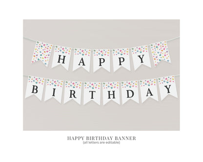 Little Sweetheart Candy Happy Birthday Banner Printable Template, winter February birthday Pennant, Valentines Day banner birthday banner