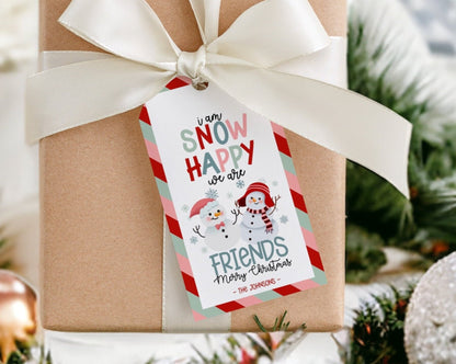 Snowman Snow Happy We Are Friends Christmas Gift Tags Instant Download, Neighbor gift tag, co-worker holiday gift tag, classroom gift tag