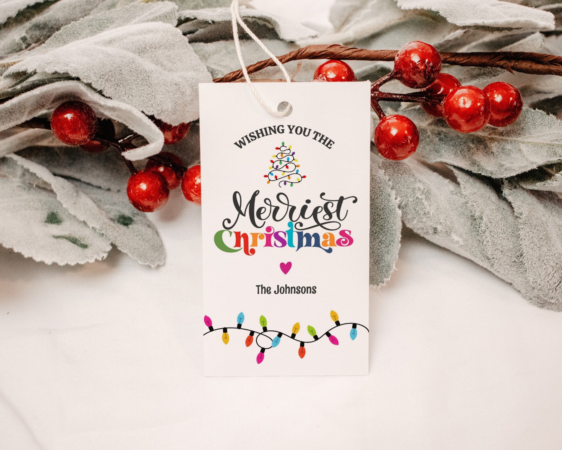 Merriest Christmas Gift Tag, Merry and Bright, DIY Christmas Treat Bag, Co-Worker of Neighbor Gift Tag Holiday Teacher Tag Employee Gift Tag