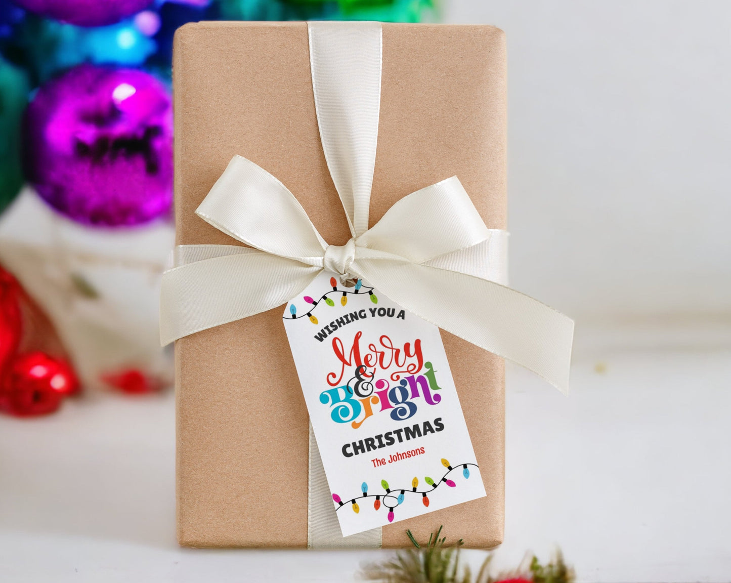 Merry and Bright Christmas Gift Tag Printable, DIY Christmas Treat Bag, Co-Worker of Neighbor Gift Tag Holiday Teacher Tag Employee Gift Tag