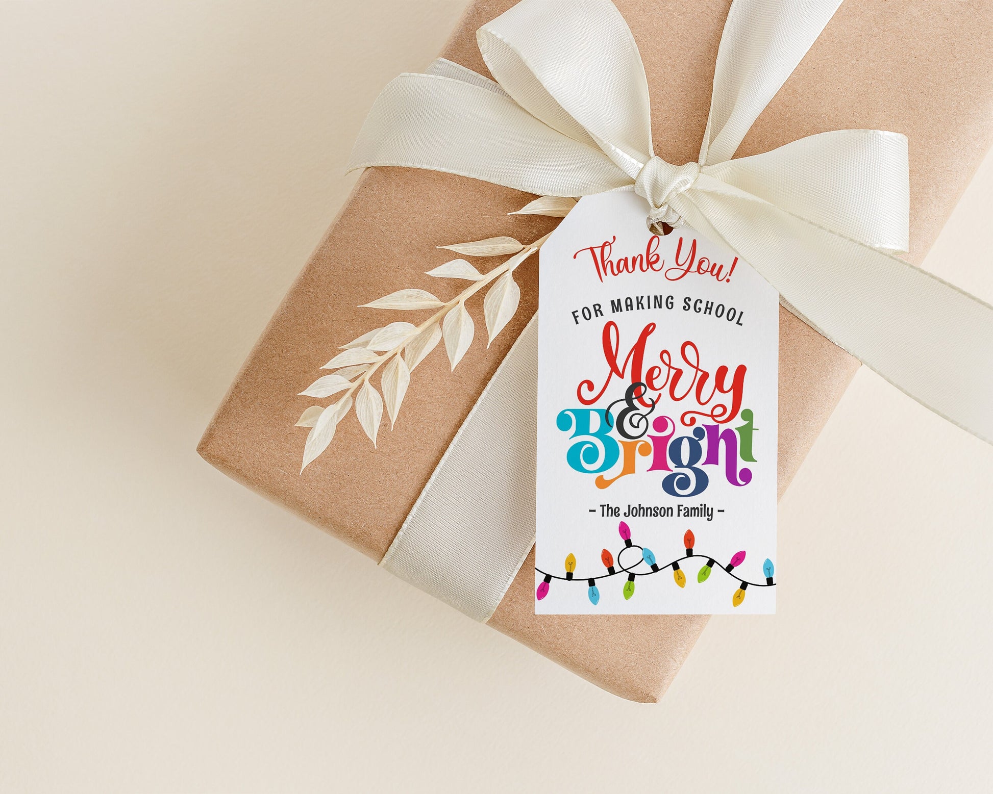 Thank You for Making School Merry and Bright Christmas Gift Tag Printable, DIY Christmas Treat Bag for Teacher, Holiday Classroom Gift Tag