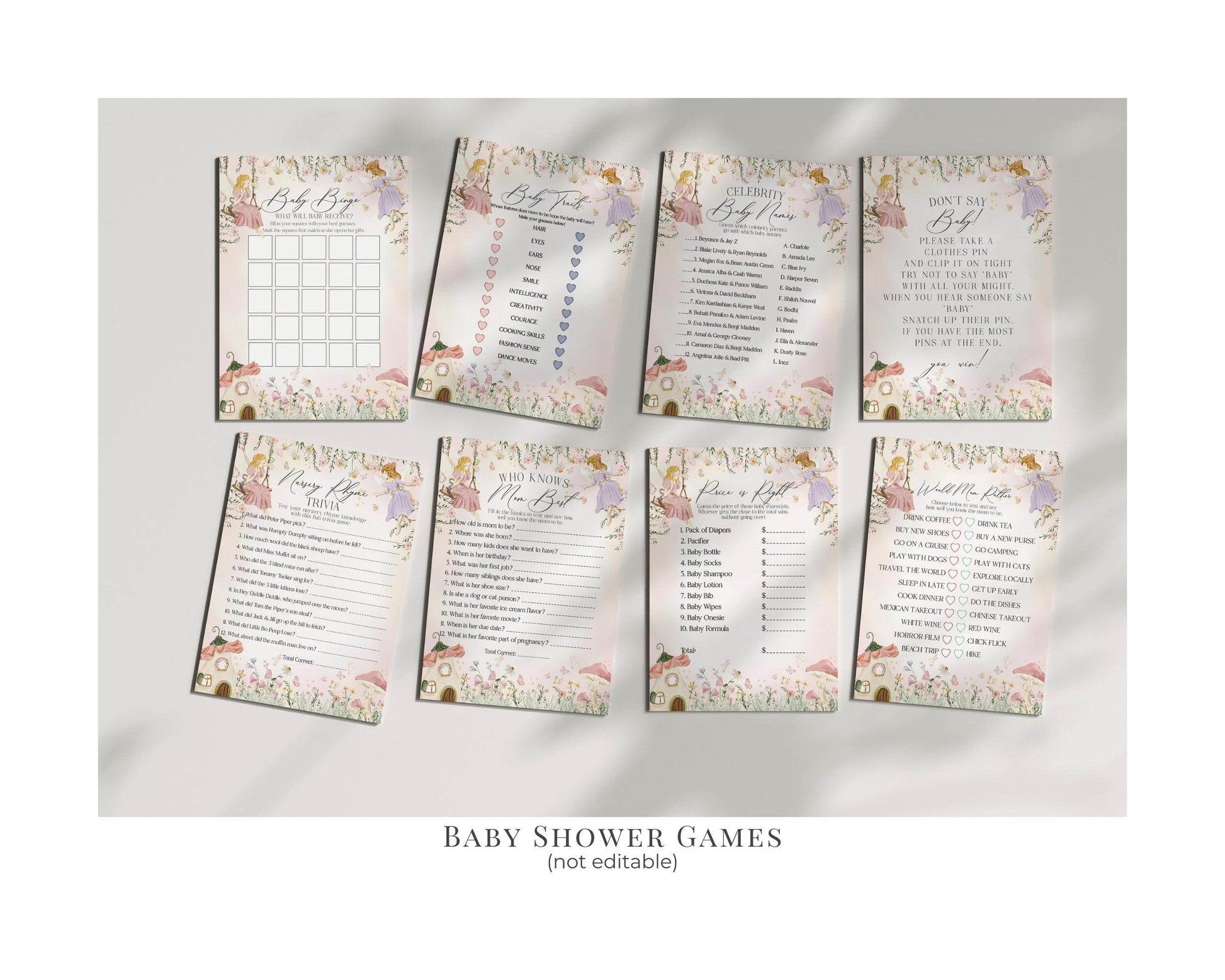 Fairy Baby Shower Bundle Printable Party Decor, enchanted garden fairytale baby shower for girl, magical fairy tea party boho woodland fairy