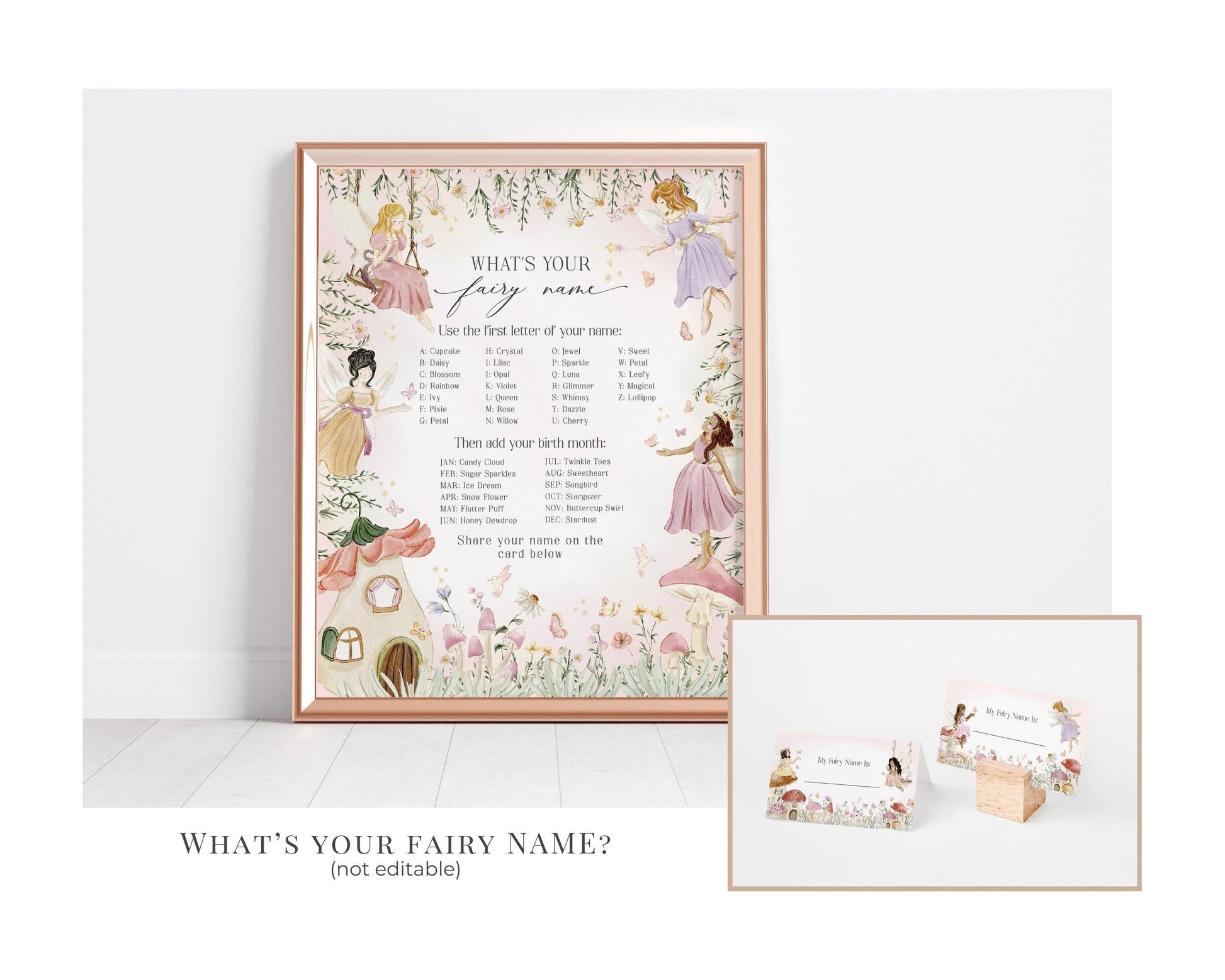 Fairy First Birthday Party Bundle Printable Template, enchanted garden fairytale girl birthday, magical fairy tea party boho woodland fairy