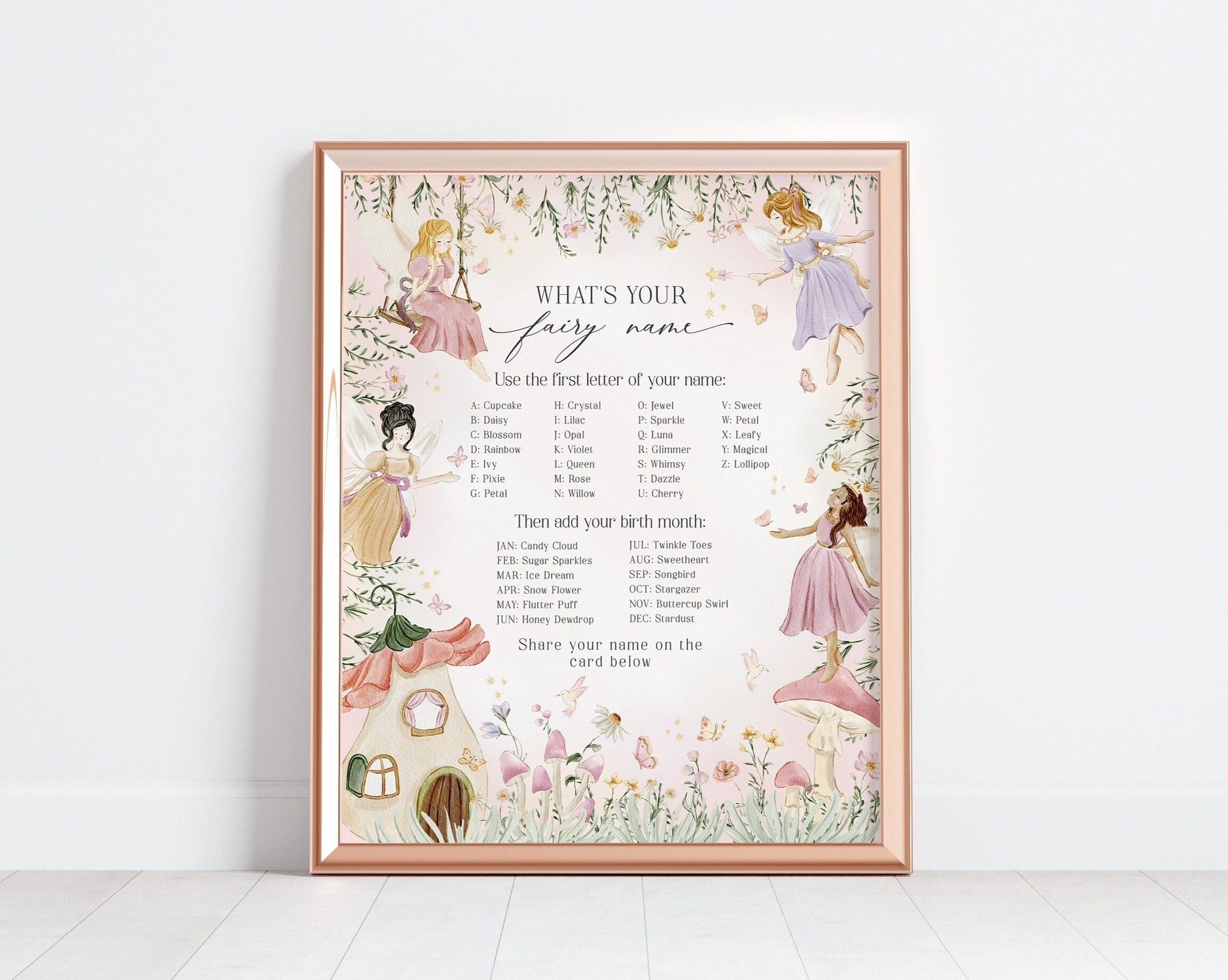 Fairy Birthday Whats Your Fairy Name Printable Template, enchanted garden fairytale girl birthday magical fairy party boho woodland fairy