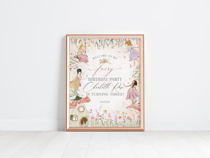 Fairy Birthday Welcome Sign Template, enchanted garden fairytale girl fairy 1st birthday, magical fairy tea party boho woodland fairy forest