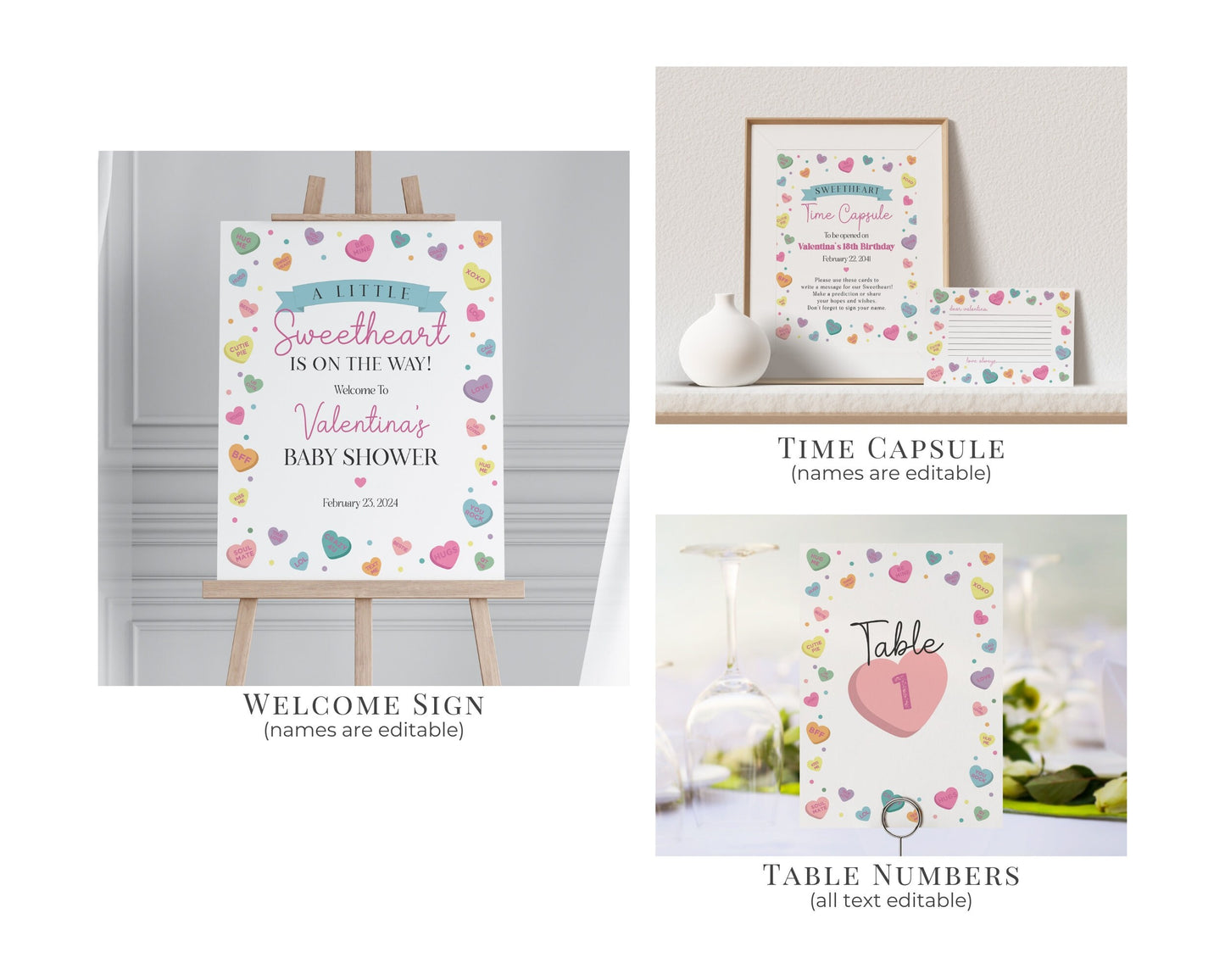 Little Sweetheart Candy Baby Shower Bundle Printable, instant download February girl baby shower, Valentine baby shower for winter party