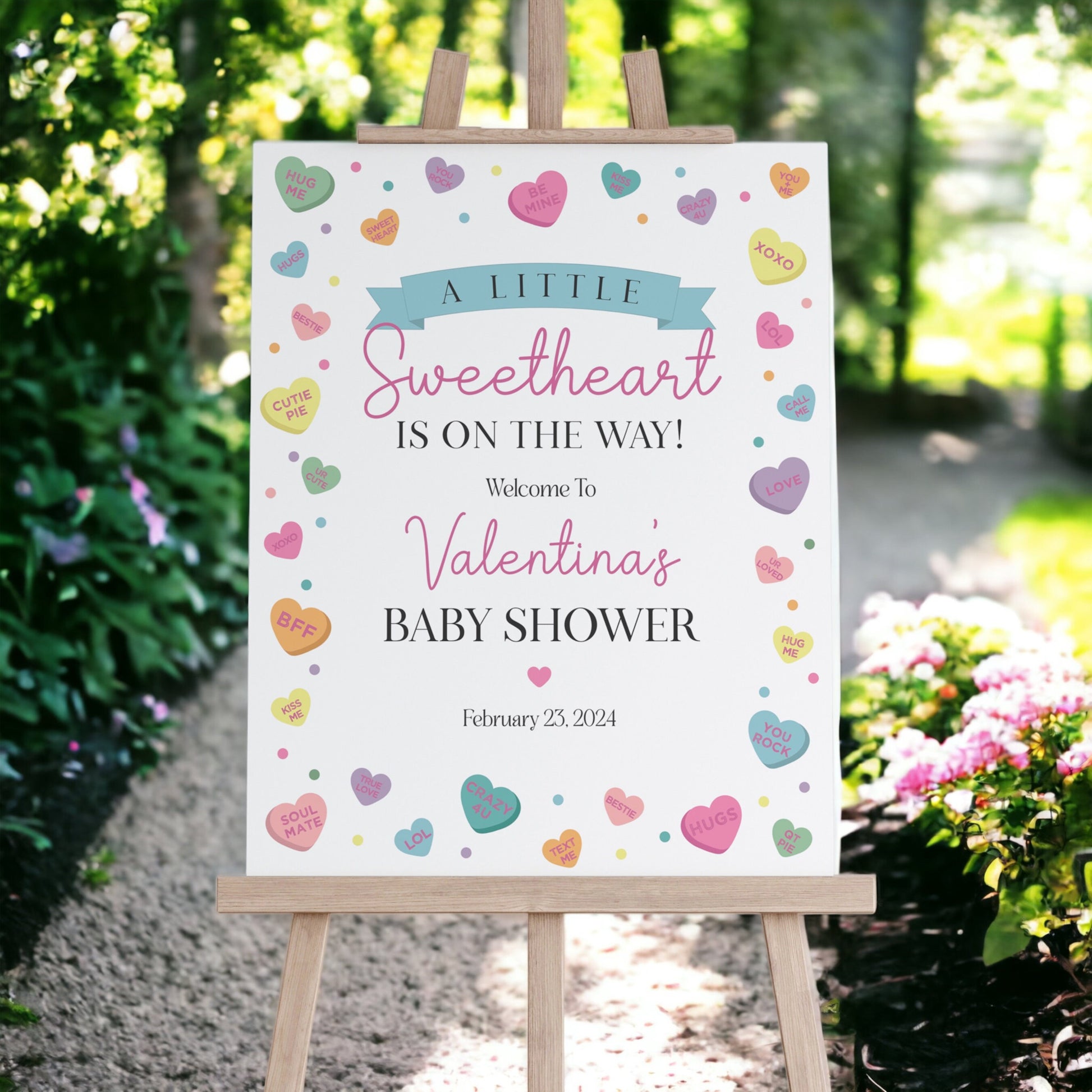 Little Sweetheart Candy Baby Shower Welcome Sign Template, instant download February winter baby shower for girl Heart Valentine baby shower