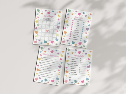 Little Sweetheart Candy Baby Shower Games Bundle, instant download February winter baby shower for girl, little valentine baby shower